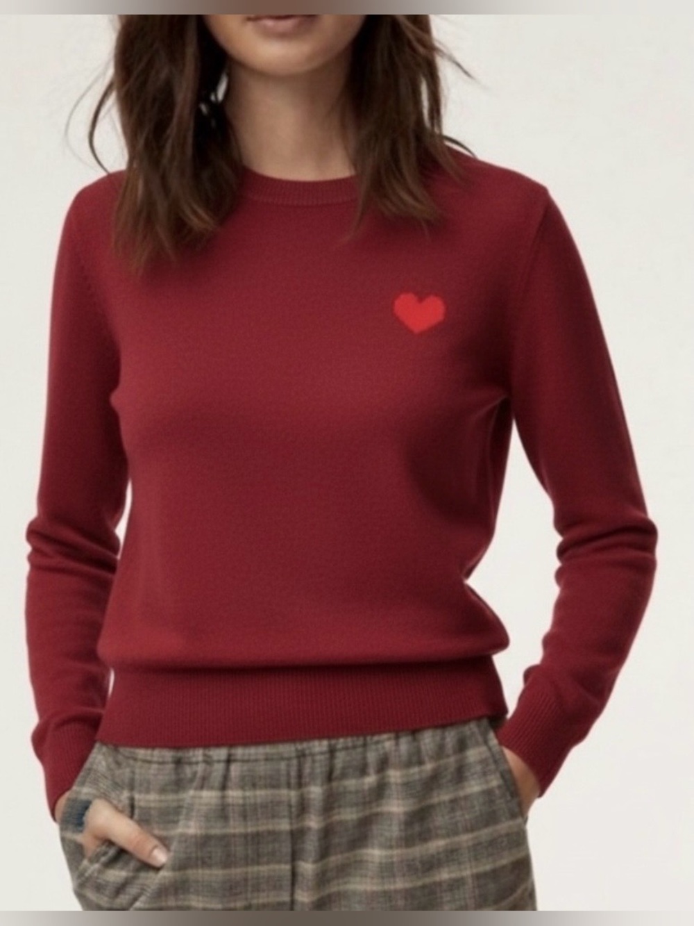 Aritzia Sunday Best Wool Alpaca Blend Fine Knit Crewneck Heart Sweater